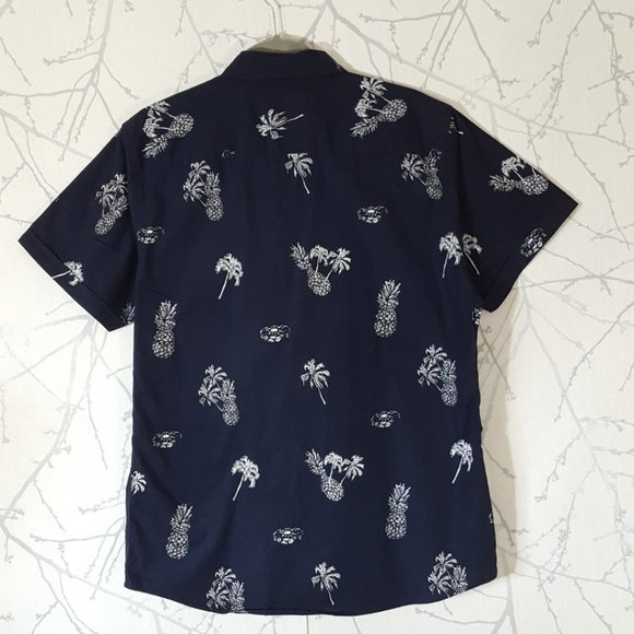 Jam Session Navy Tropical Theme Printed Button Front Shirt - Picture 2 of 3